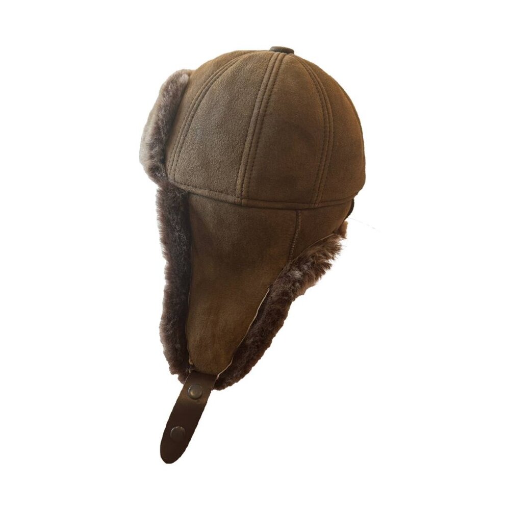 Shearling Sheepskin Leather Trapper Hat Aviator winter hat Ushanka with ear flap - Picture 7 of 8
